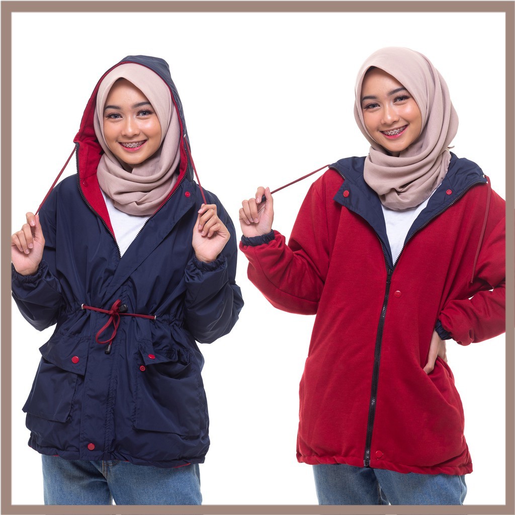 [COD] JAKET WANITA JAKET PARASUT HIRUKA BOLAK BALIK JAKET PARKA CEWEK  [JAKET 2 IN 1]