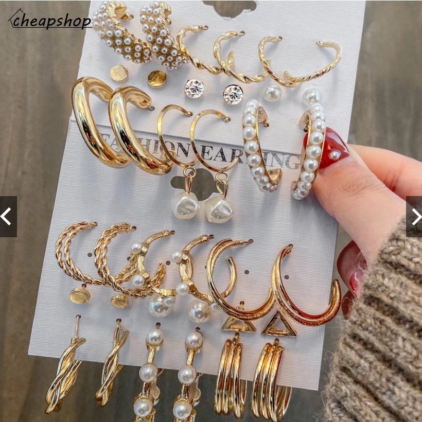 IFYOU 18pcs / Set Anting Stud Mutiara Warna Emas Gaya Bohemian Untuk Wanita