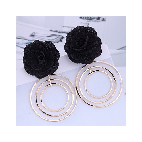 LRC Anting Tusuk Fashion Rose Flower Metal Circle Stud Earrings A63306