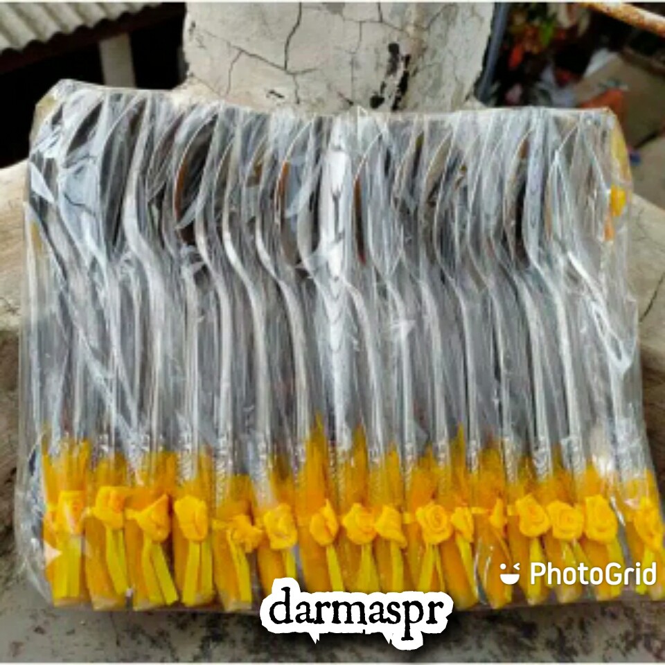 TERMURAH 50 PCS Souvenir Pernikahan Nikah Sendok Garpu Makan Kemasan Plastik Tile Sovenir