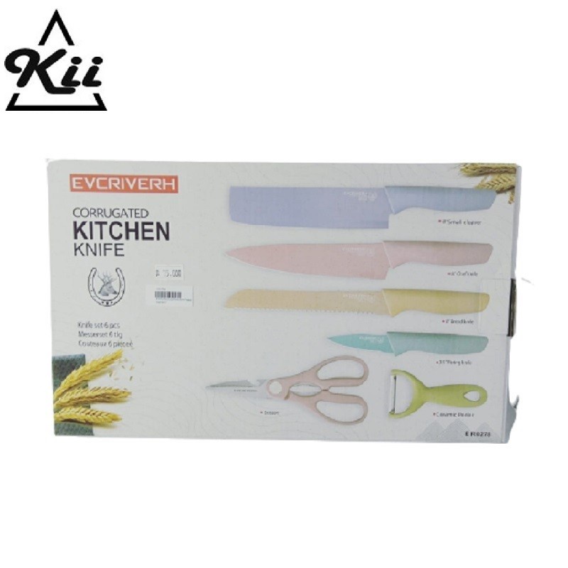 EVCRIVERH Knife Set 6in1 - Pisau Set Warna - Pisau dan Gunting Dapur