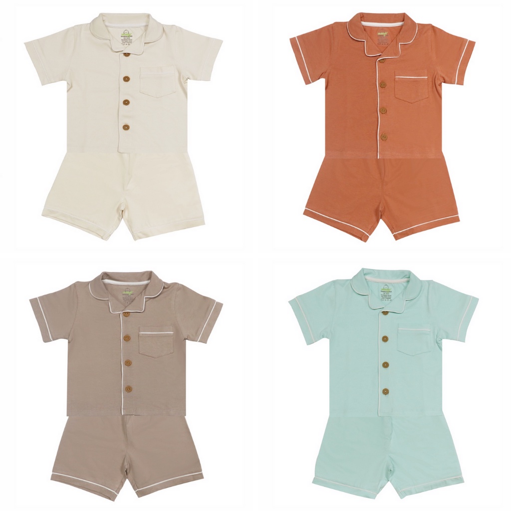 Bamboo and Bub - Riku Set Pyjamas Pajamas - Baju Lengan Kaki Pendek Button Shirt Short Baju Rumahan Bambu Adem Anak Bayi Baby