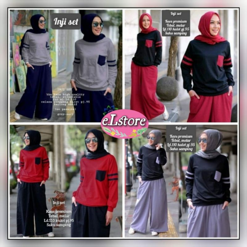 INJI SET Setelan kaos baju olahraga kulot