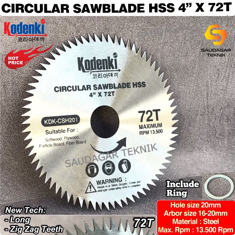 Mata Gerinda Potong Kayu 4 Inch 72T Kodenki Circular Saw Blade 4&quot; 72T