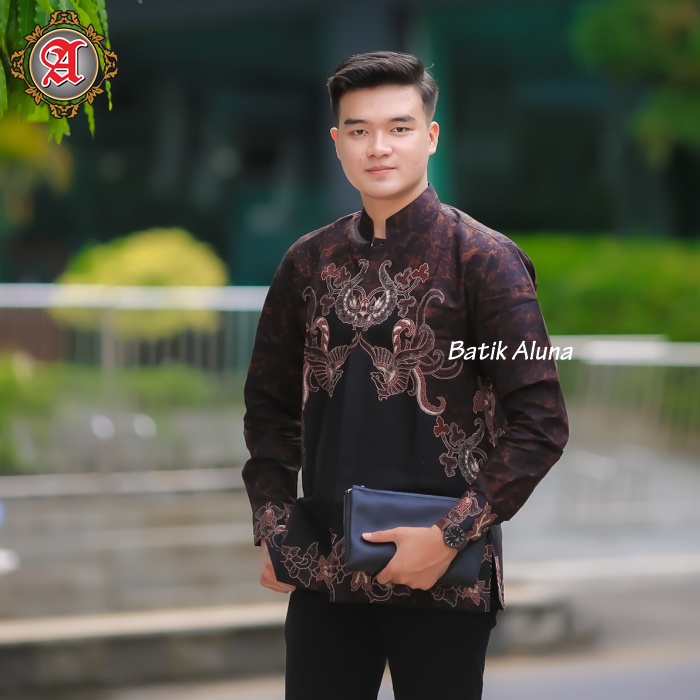Batik Pria Lengan Panjang Modern Baju Koko Dewasa Batik Kerah Koko Shanghai Pria Produksi Batik Aluna Lengan Panjang Premium - BATIK MBA010