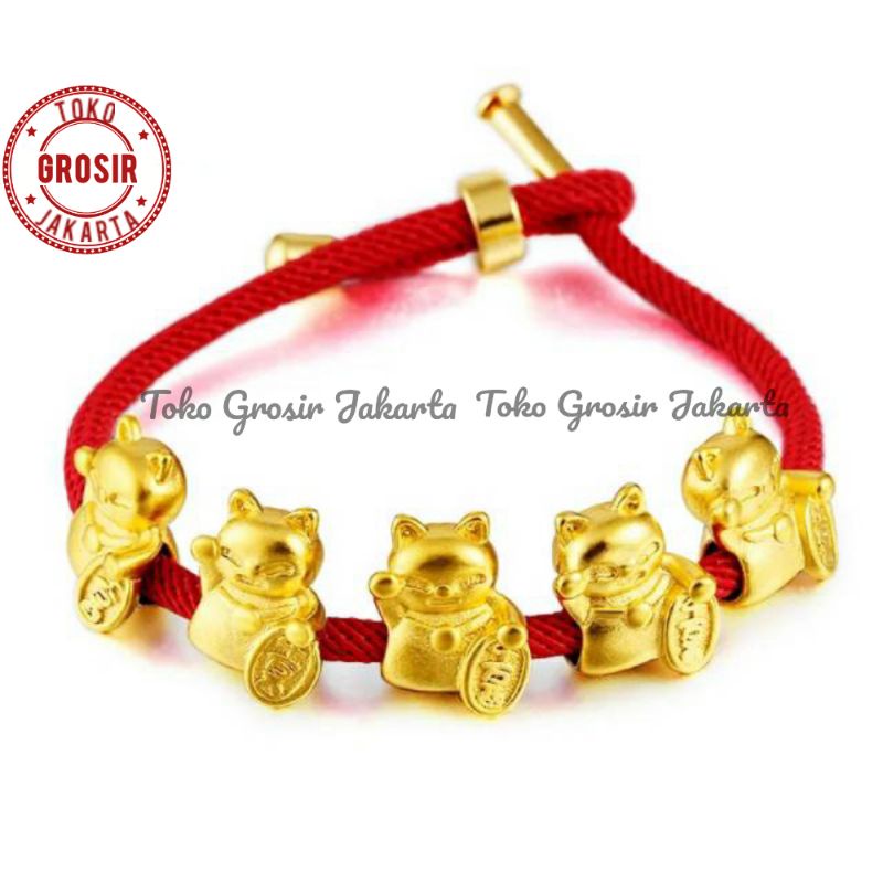 COD✅ Gelang Tali Wanita Liontin Lucky Cat Gelang Tali Serut