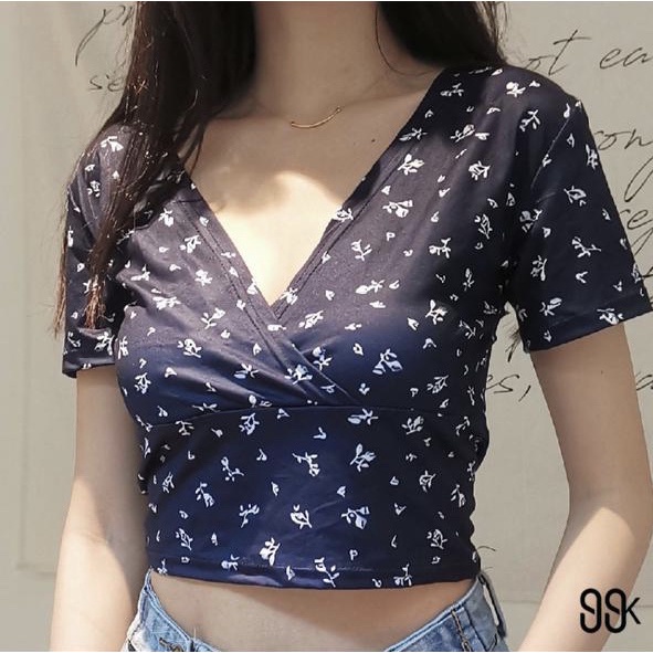 BEFAST - ZFS Blouse SAHSA / ENROSIE CROP TOP / Blus Sexy Cewe / Atasan Wanita Sexy / Blouse Style Korean / Blouse Trendy / Blouse Casual / Blouse Santai / Blouse Crop Lengan Pendek / Blouse Kerah V / Blouse Motif Terlaris