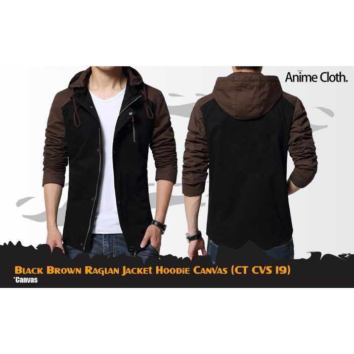 Jaket Pria Polos Raglan Canvas Parka Hitam Coklat Hoodie CT CVS 19