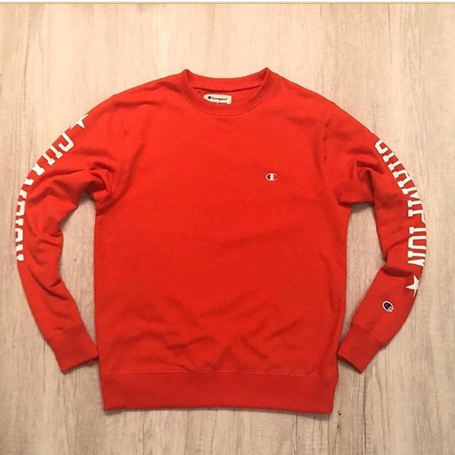 [HYPEBEAST] CHAMPION Mens Sweater Orange Big Script (ORIGINAL).