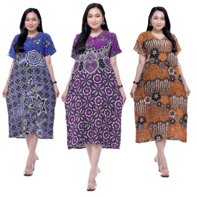  Daster  Kencana  Ungu  Batik  Motif Abstrak Leher Kancing 