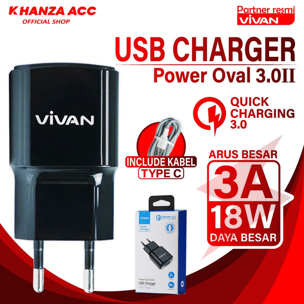 KHANZAACC VIVAN Power Oval 3.0 II Charger Original 18W with a Quick Charging Cable Garansi Resmi