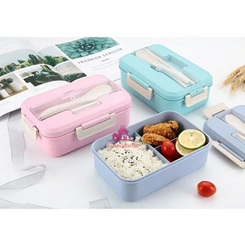 Lunch Box Set Kotak Bekal Makan Wheat Straw Gandum 1000ml