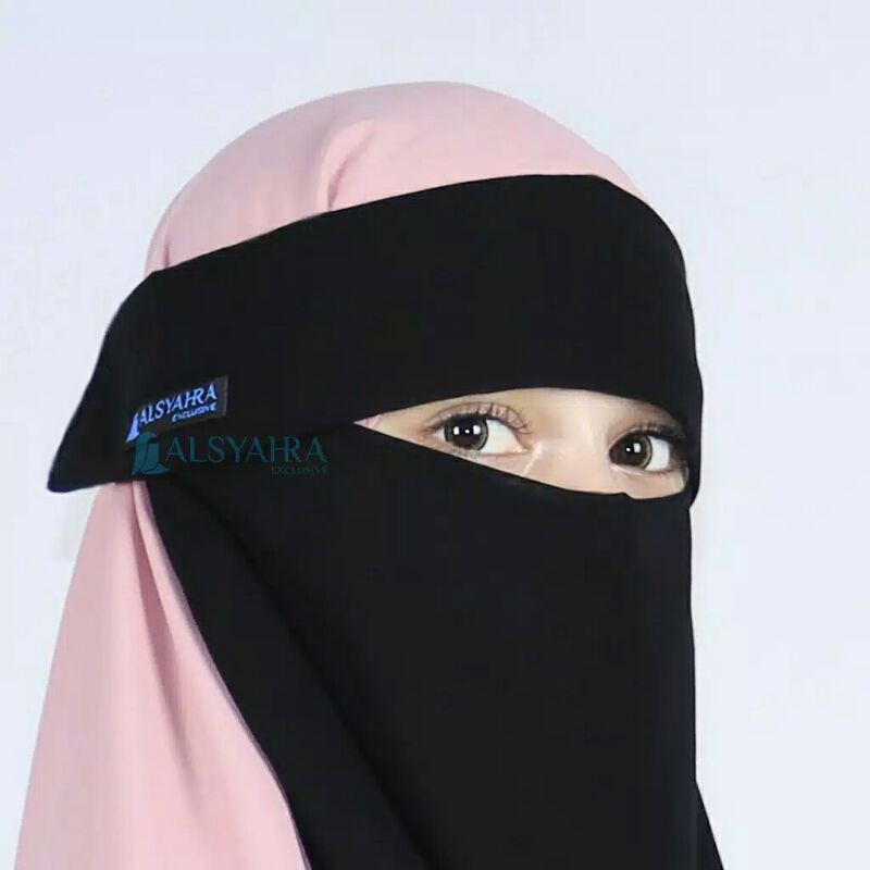 Niqab Poni Alhajr Sifon Silk Jetblack Alsyahra Exclusive