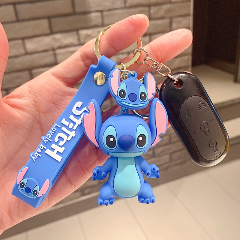 Gantungan Kunci Anime Disney Kartun Mickey Mouse Minnie Lilo &amp; Stitch Boneka Lucu Keyring Ornament Gantungan Kunci Mobil Liontin Mainan Anak