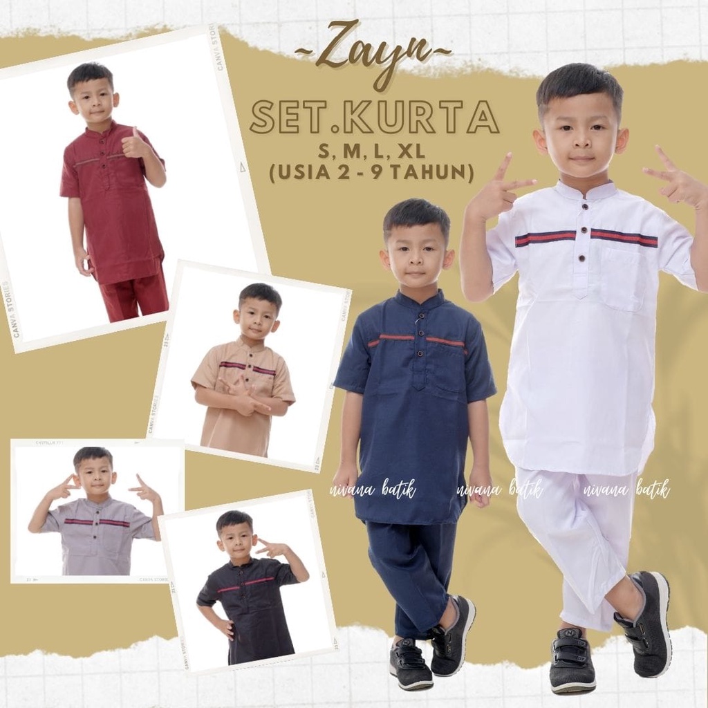 Setelan Set Koko Kurta Anak ZAYN Ori Toyobo Baju Muslim Anak