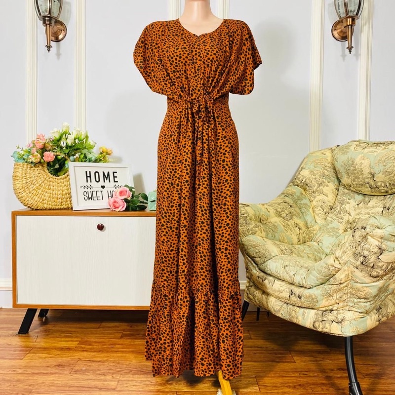 Daster Semata kaki Rayon Manohara Ruffle Busui Panjang Semata Kaki LD 120 Long Dress kekinian - Longdress semata kaki-Leo Orange