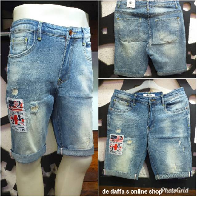 Celana Pendek Jeans Import Pria Stretch DF 1 Fashion Sobek Tambal