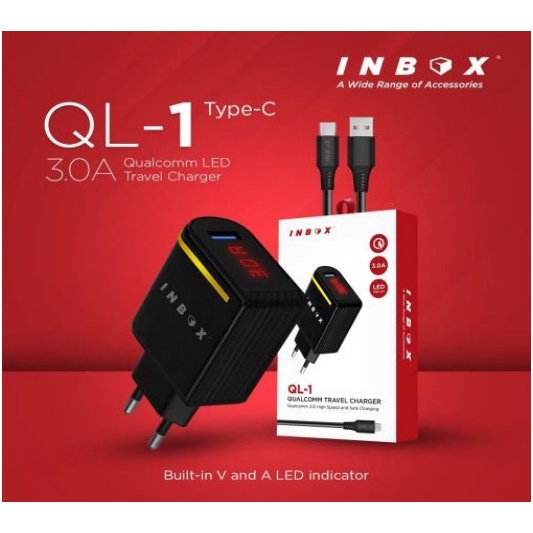 INBOX Charger QL-1 Wall Charger LED 3A Turbo Charging QC 3.0 Free Kabel Data QL1 Charger HP
