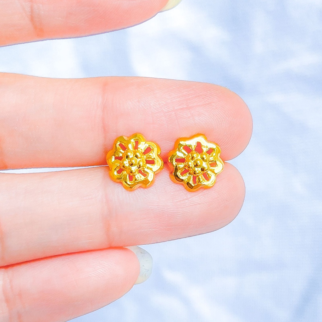 Anting duduk anak dan dewasa emas asli kadar 700 70 16k 3D bunga like kendari simpel giwang kerabu paku cucuk stud ringan 0,5 gr gram g setengah gold earrings