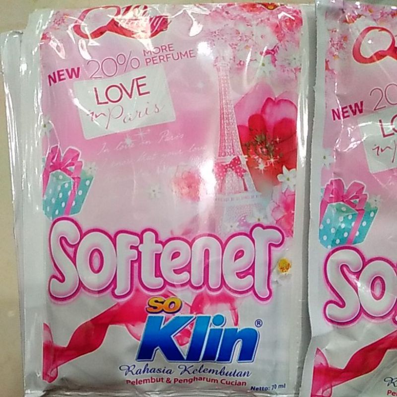 SoKlin Softener Love In Paris 20% MORE PARFUM1 Renceng (6 sachet x 70ml)