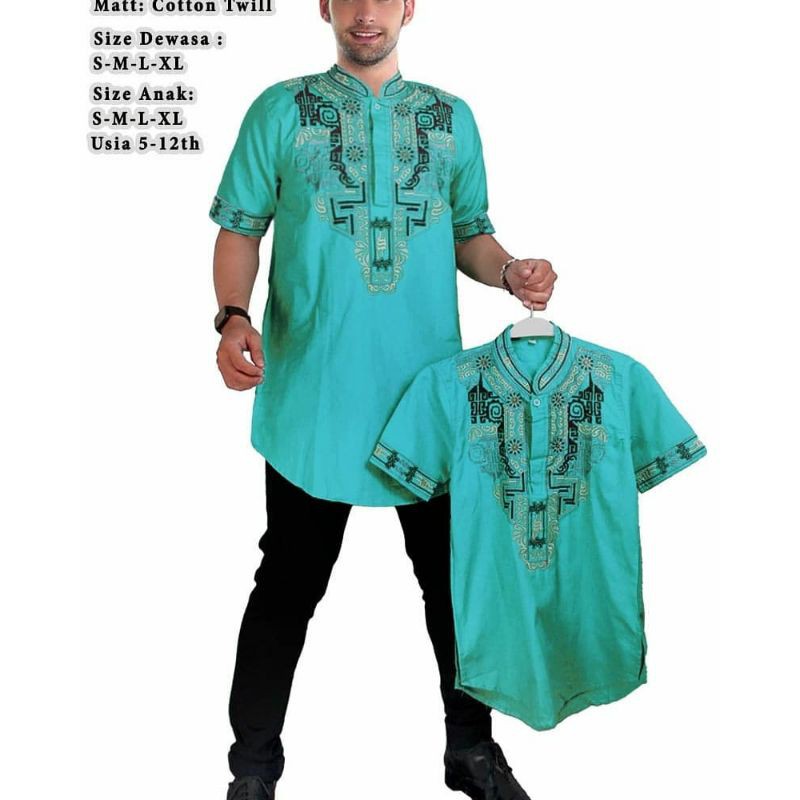 baju koko kurta malaysia ayah dan anak kombinasi warna / koko kurta couple / koko bordir warna