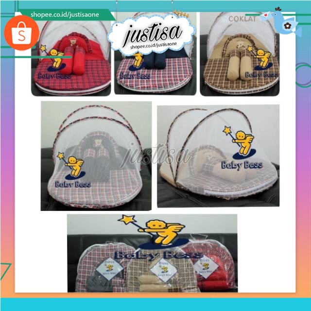 Promo !! BABY BESS-KASUR BAYI LLIPET +KELAMBU ANTI NYAMUK WARNA TUA