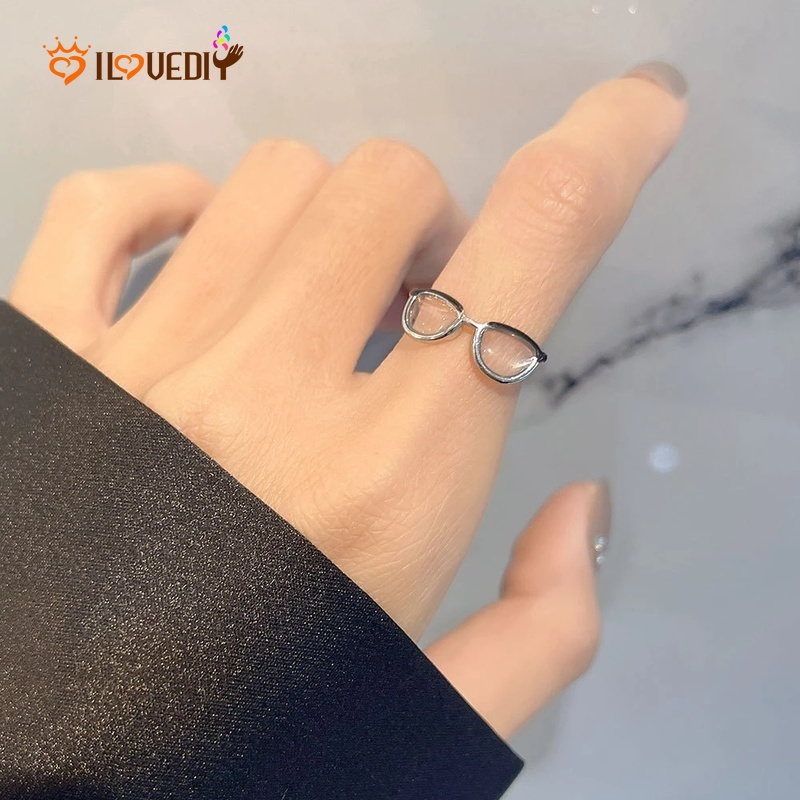 Cincin Enamel Bentuk Kacamata Model Terbuka Gaya Vintage Untuk Pria Dan Wanita