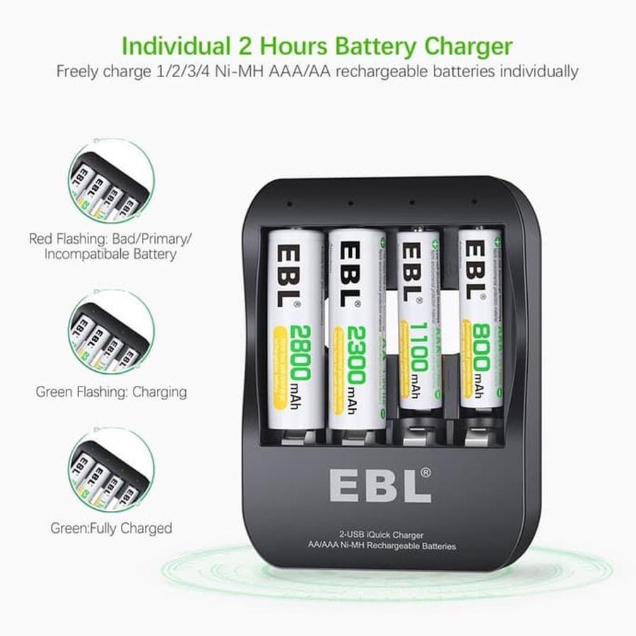 EBL Battery AAA 1100 mAh 4 Pack With Smart Charger