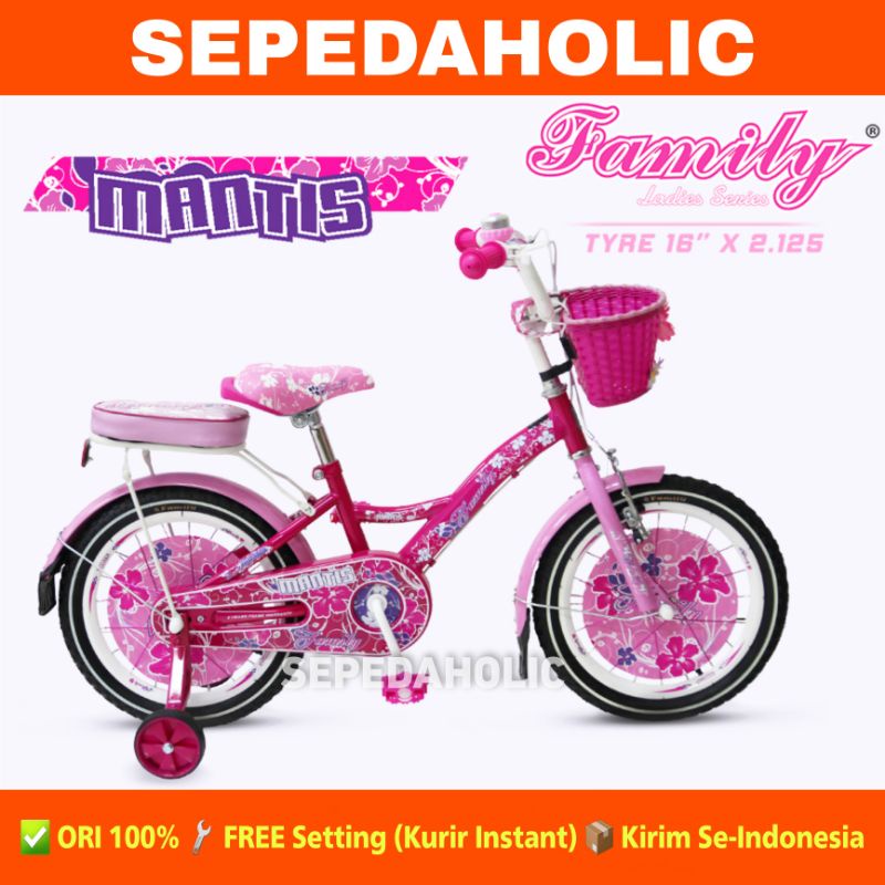Sepeda Anak Perempuan FAMILY MANTIS Ukuran 12 16 Inch Keranjang