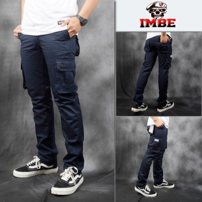 IMBE DENIM Celana Panjang Celana Cargo panjang pria Celana cargo warna navy seri art IMB335