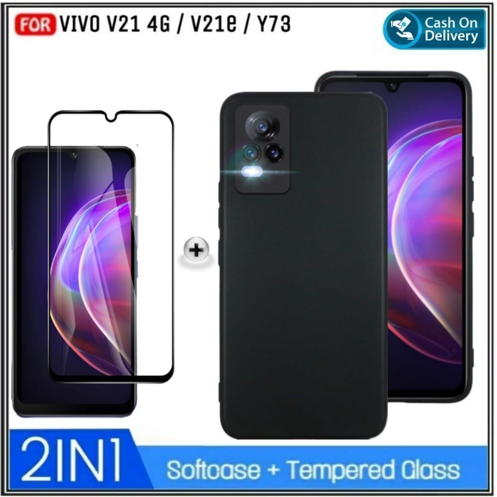 Case Vivo V21 4G / V21E / Y73 Soft Case Black Matte Premium Exellent Cover Free Full Tempered Glass