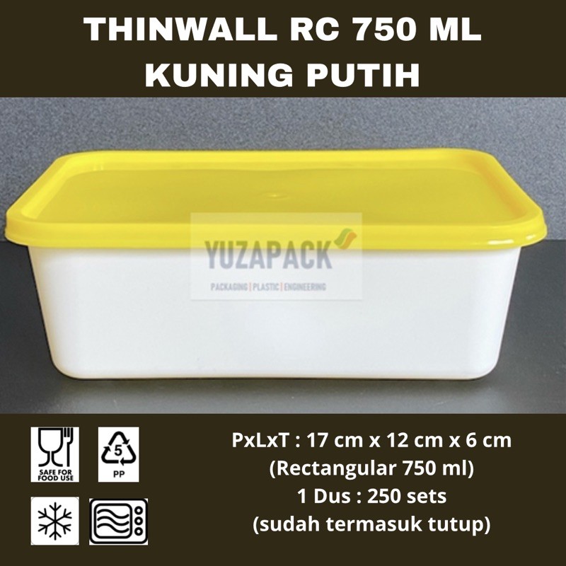 Thinwall Rectangular 750 ml Putih Kuning Food Container/ Take Away Box Plastics Microwave