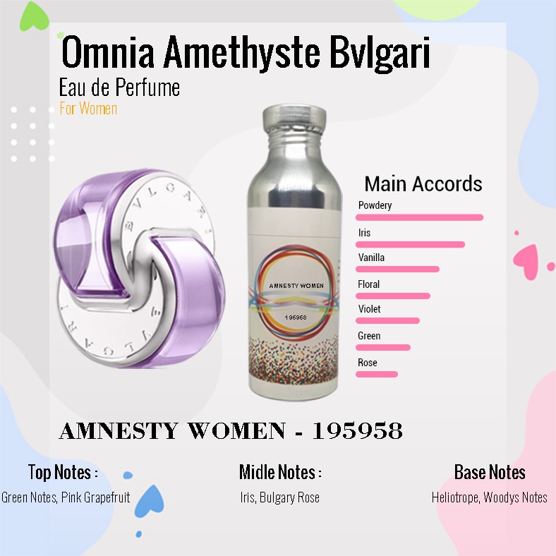 BIBIT PARFUM MURNI BULGARY OMNIA AMETHYSTEE WOMEN - AMNESTY WOMEN NICA FRAGRANCE 250 ML SEGEL PABRIK