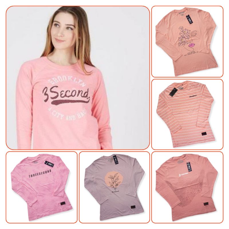 KAOS THREESECOND WANITA LENGAN PANJANG | RAGLAN CEWEK 3SECOND | BAJU THREE SECOND LENGAN PANJANG