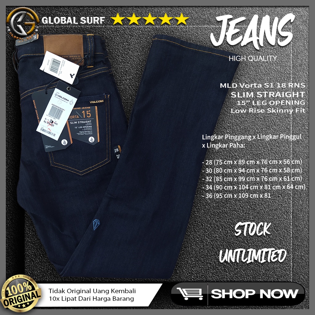 JEANS VOLCOM ORIGINAL WARNA NAVY CELANA PANJANG PRIA DENIM SLIMFIT BIRU MALAM POLOS STRAIGHT SURF