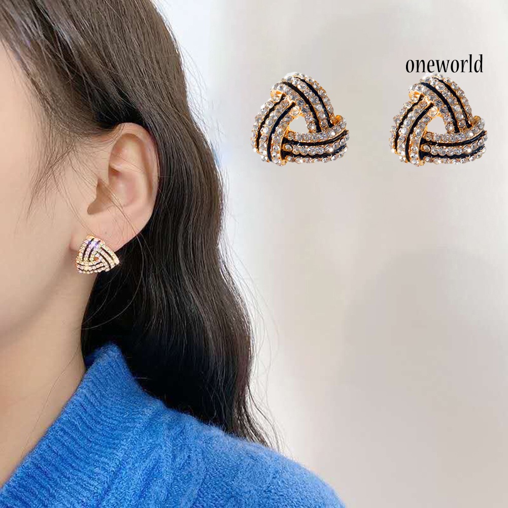 OW# Fashionable Women Rhinestone Triangle Shape Stud Earrings Jewelry Accessory