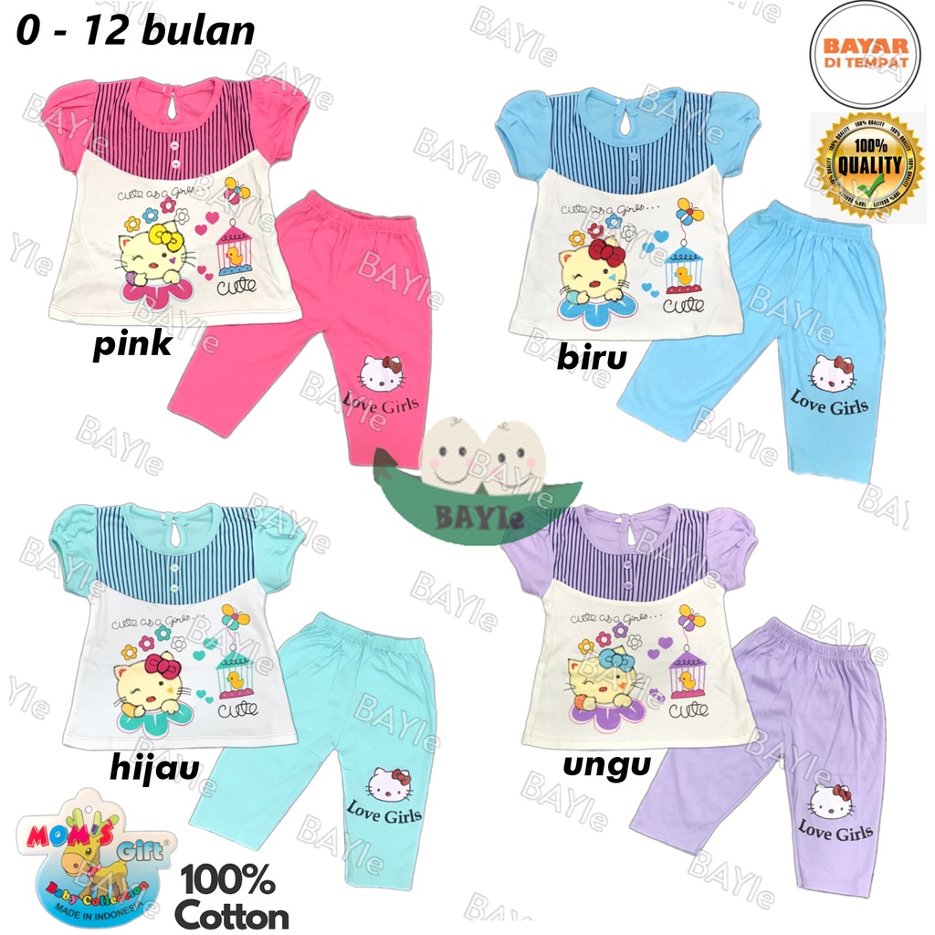 BAYIe - Setelan Baju Bayi/Anak Perempuan + Celana Panjang motif KITTY  MOM'S GIFT SNI usia 0 - 12 bulan / Pakaian anak Cewek