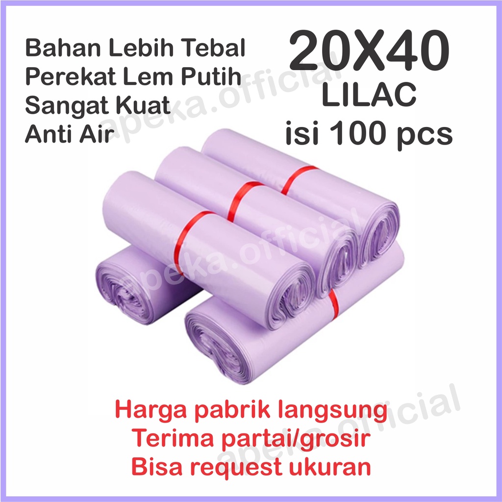 Plastik Polymailer Polymer Polimer Packingan Online Shop Amplop Plastik Packing Olshop LILAC UNGU 20X40 isi 100 pcs