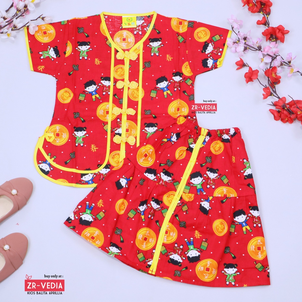 Setelan Sanghai uk Bayi / Baju Imlek Baby - Couple Anak Laki Anak Perempuan - Baju Chinese Set Merah