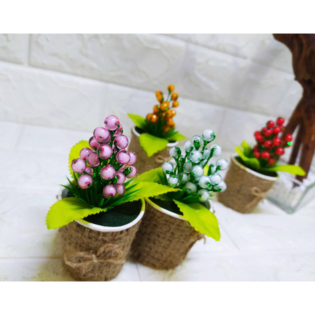 Pajangan MINI Cermai POT BURLAP - Tanaman imitasi Hiasan Cantik
