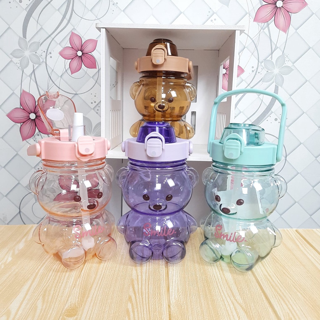 DISKON  BOTOL  beruang anak botol lucu + stiker 2D / botol gemoy anak 600 Ml Botol Gradiasi MURAH