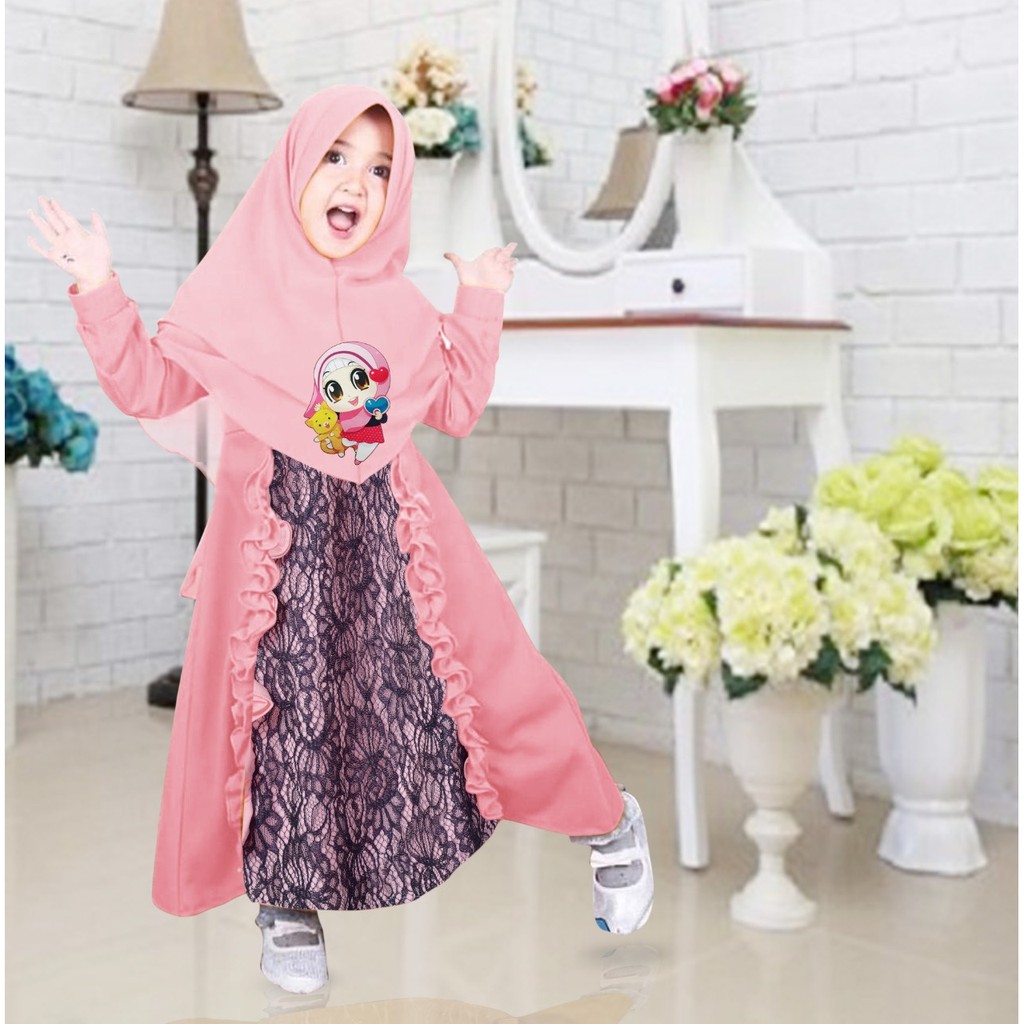 HOPYLOVY - Gamis Brukat anak lampu LED Shafiya Kids