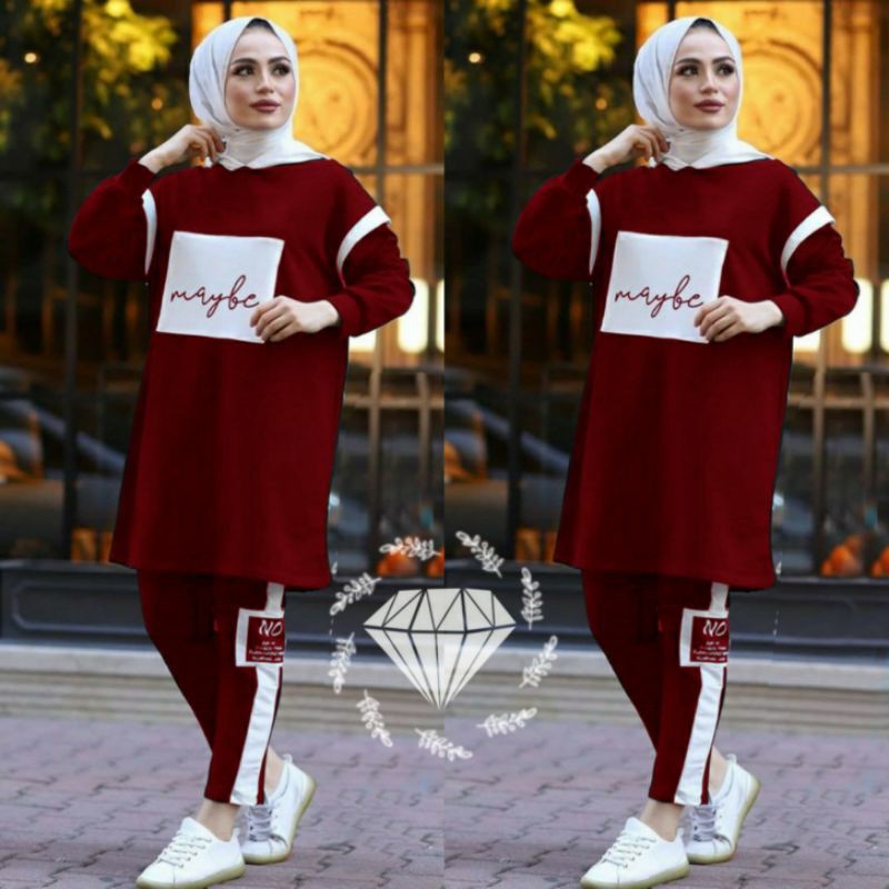 SET CELANA MAYBE HODIE, BABYTERRY, GAMIS HIJAB MUSLIM, SETELAN