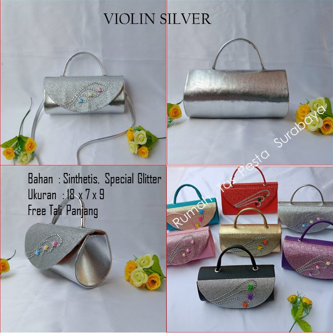 Tas Kekinian,Tas Satin,Tas Clutch,VIOLIN SILVER