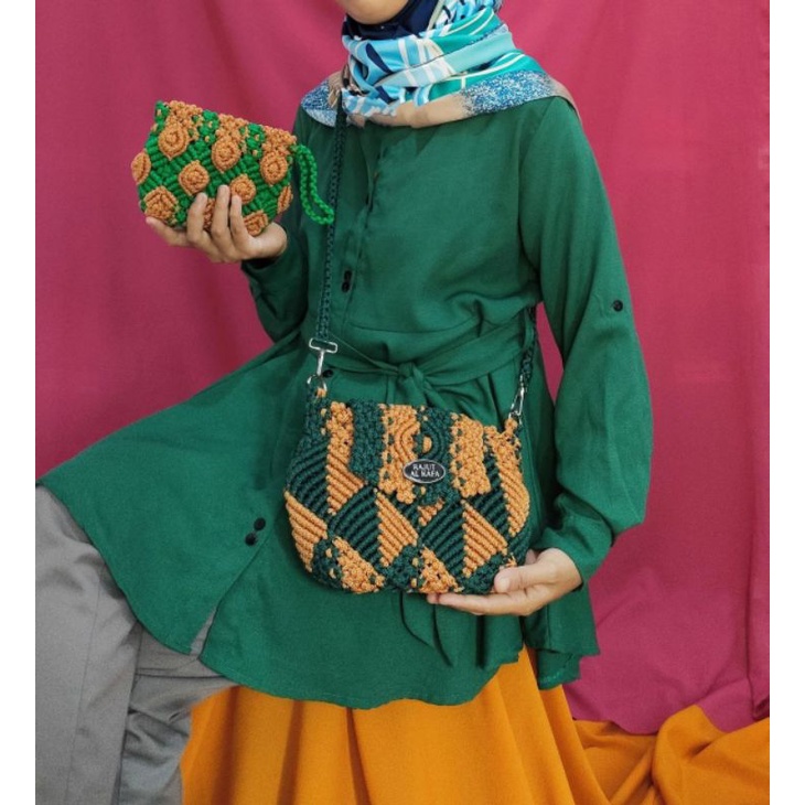 tas rajut wanita motif daun tutup macrame handmade terbaru model selempang