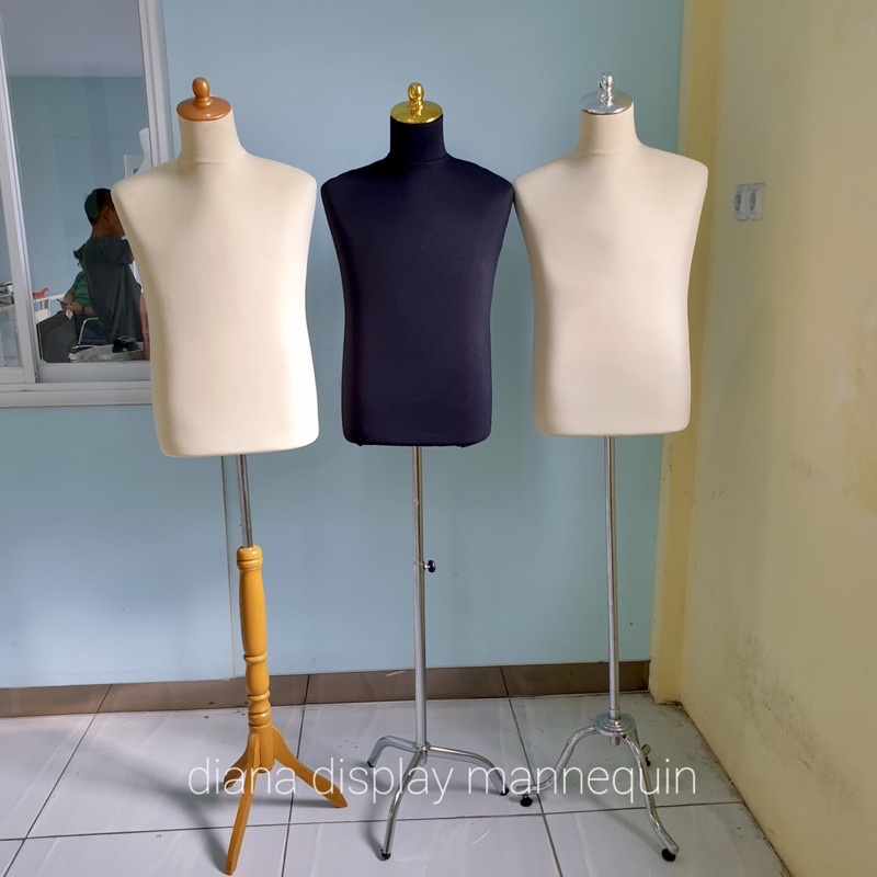 PATUNG MANEKIN DM DRESS MAKING LAPIS BUSA TEBAL PRIA DEWASA SET DENGAN KAKI KAYU KAKI BESI