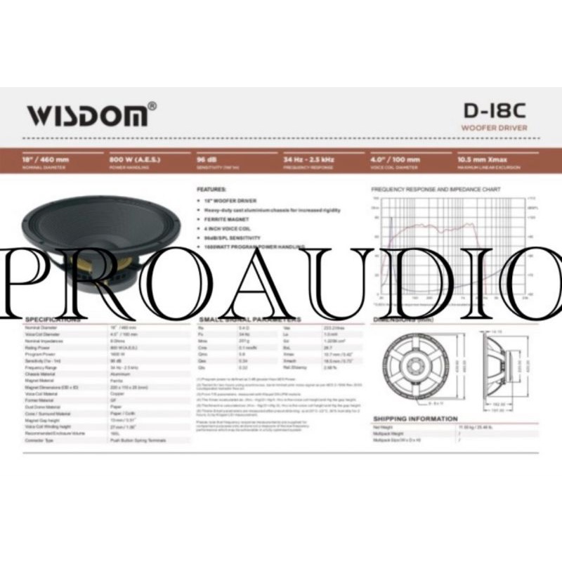 Komponen Speaker 18 Inch Wisdom D -18C D18C D 18C ORIGINAL