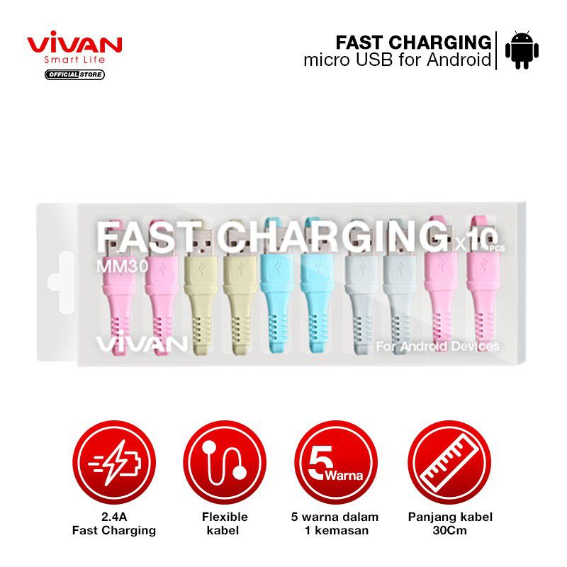 VIVAN MM30 KABEL DATA MICRO USB 2.4A 30CM