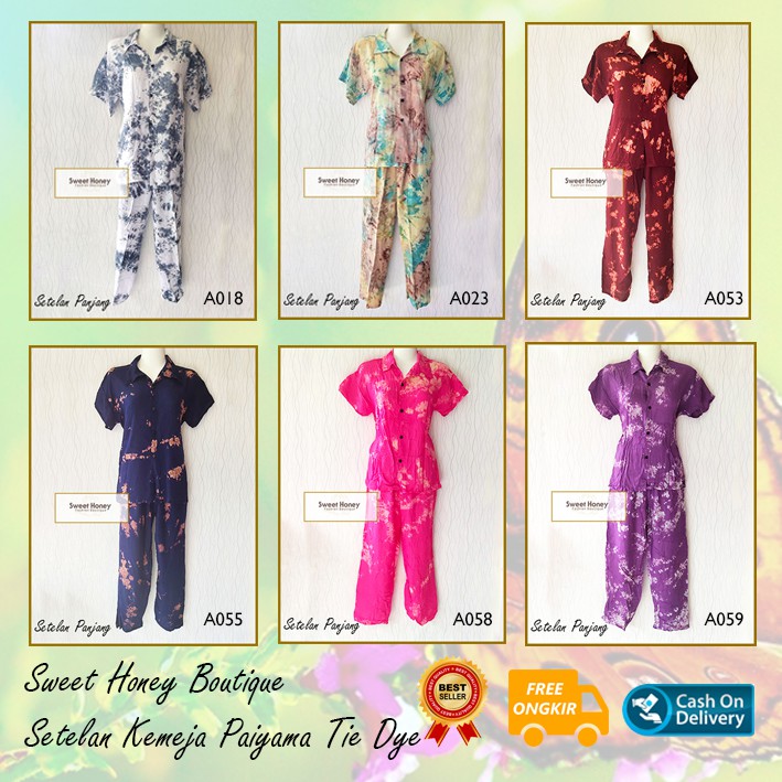 Sweet Honey ~ Baju Setelan Tie Dye Piyama Pajamas Setelan Kemeja Lengan Pendek Celana Panjang Tiedye