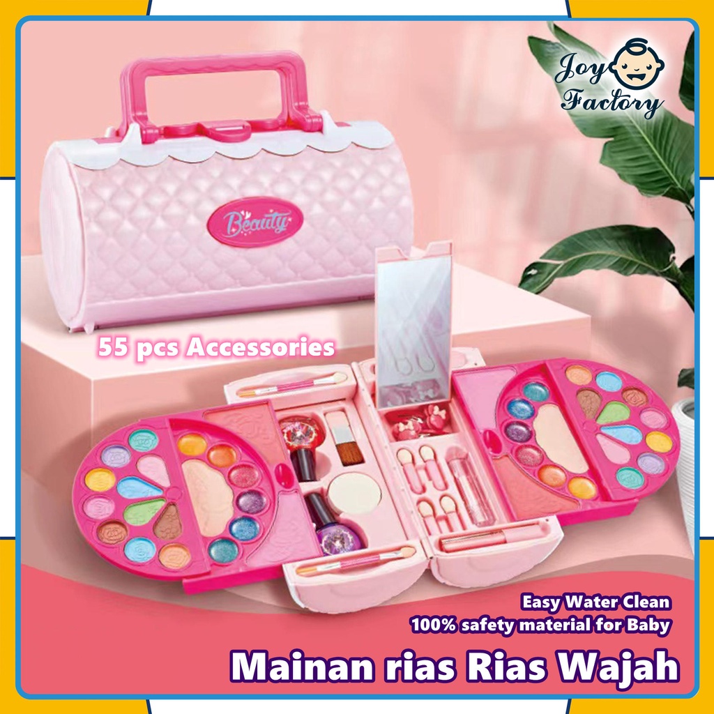 Mainan rias Rias Wajah untuk anak perempuan, kosmetik bayi non-toksik Kosmetik bayi, lipstik, perona mata, perona pipi, cat kuku, Kotak rias 22 IN 1 Bahan yang larut dalam air